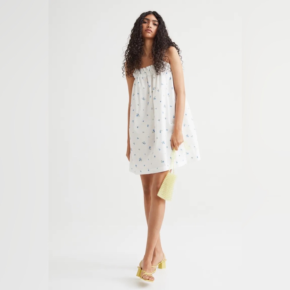 H&M White and Blue Spaghetti Strap Sundress